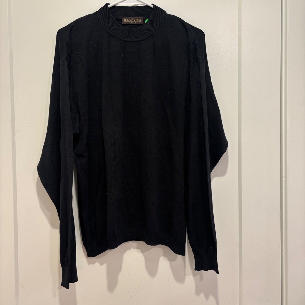 Roberto Villini Italy Mens Black Cotton Modal Blend Crewneck Sweater‎ Size L
